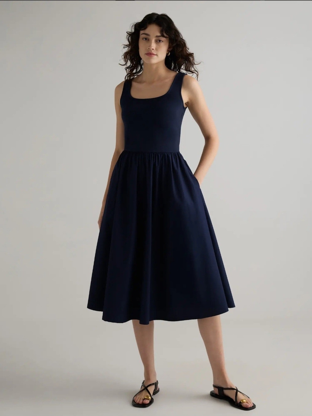 Quince Cotton Mixed Media Tank Dress – Navy – XL